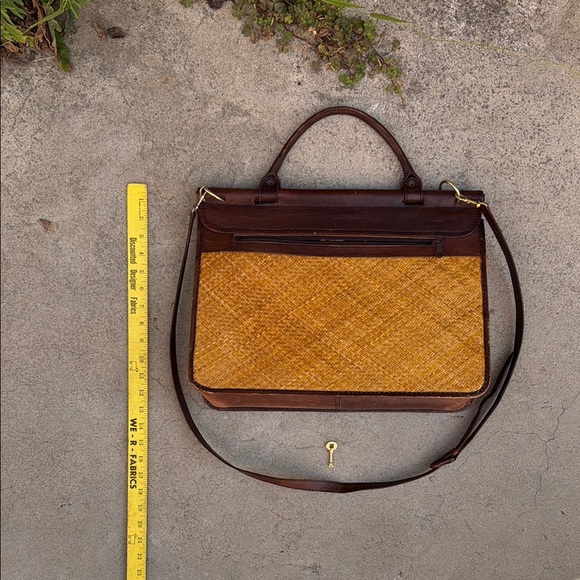 Vintage Brown Leather + Rattan Briefcase - Picture 10 of 12
